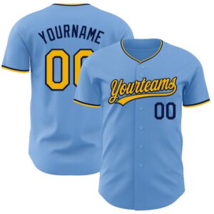 Custom Light Blue Gold-Navy Authentic Baseball Jersey