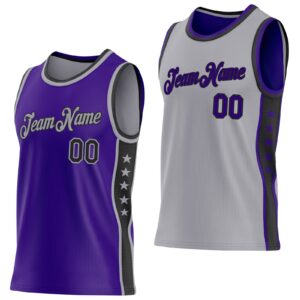 Custom Reversible Purple Black-Gray Double Side Star Sublimation Basketball Suit Jersey