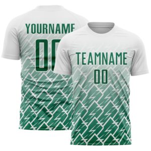 Custom White Kelly Green Lightning Sports Sublimation Soccer Uniform Jersey